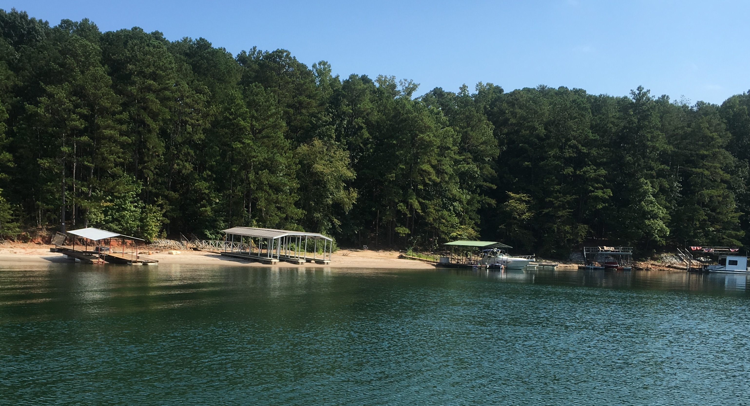 Aerial view of Lake Lanier, showcasing low water levels